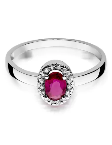 Balto aukso Halo sužadėtuvių žiedas su rubinu ir deimantais - Oval Ruby (0.68 ct)