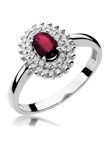 Balto aukso Halo sužadėtuvių žiedas su rubinu ir deimantais - Oval Ruby (0.79 ct)