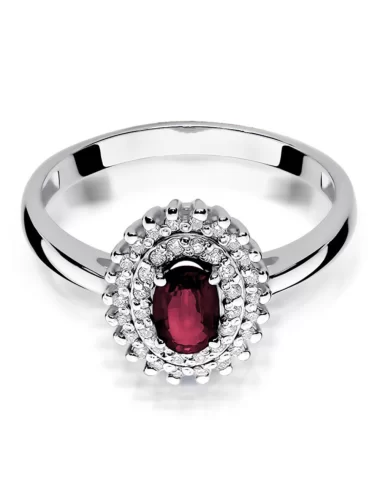 Balto aukso Halo sužadėtuvių žiedas su rubinu ir deimantais - Oval Ruby (0.79 ct)