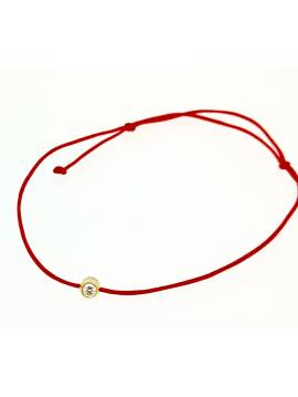 Laimę nešantis raudonas siūlas-apyrankė su deimantu (baltas auksas, minimalistinis)