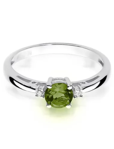 Balto aukso modernus sužadėtuvių žiedas su peridotu ir deimantais - Peridotas (0.63 ct)