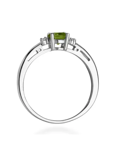 Balto aukso modernus sužadėtuvių žiedas su peridotu ir deimantais - Peridotas (0.63 ct)