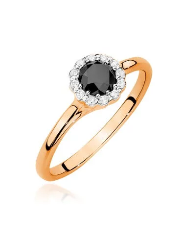 rožinio aukso žiedas Halo su juodu deimantu