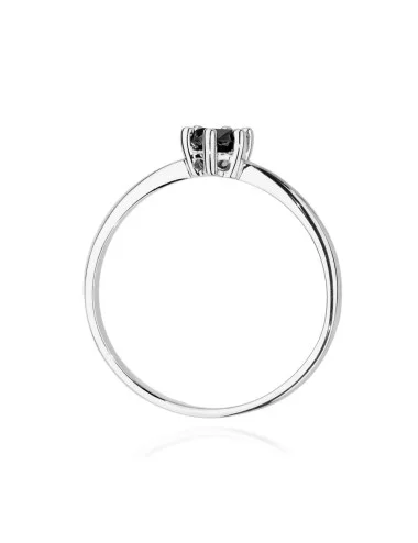Klasikinis balto aukso žiedas su juodu deimantu