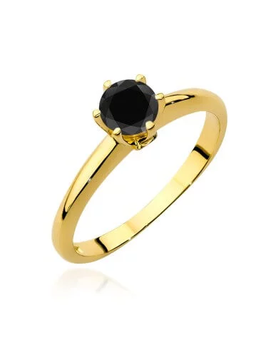 Klasikinis geltono aukso žiedas su juodu deimantu