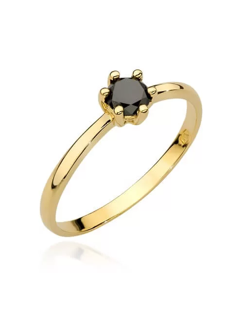 Klasikinis geltono aukso žiedas su juodu deimantu