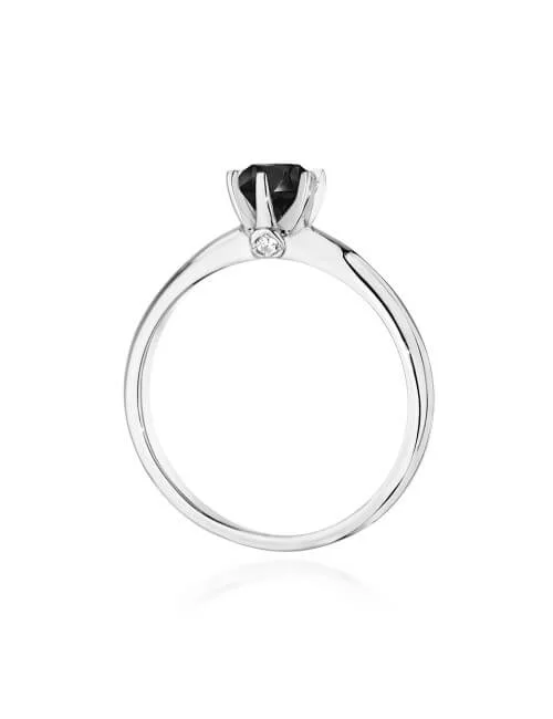 Klasikinis balto aukso žiedas su juodu deimantu