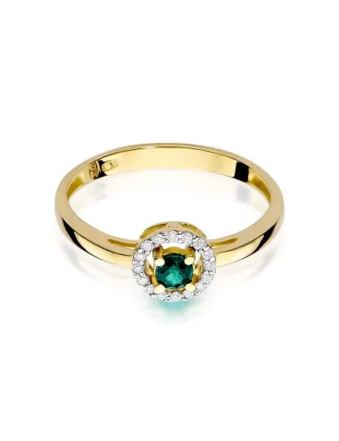 Geltono aukso sužadėtuvių žiedas „Bučinys" su smaragdu