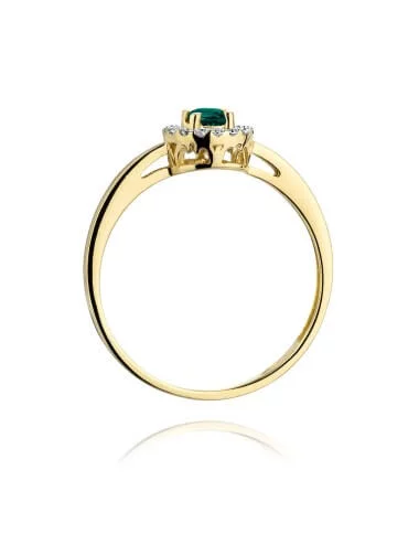Geltono aukso sužadėtuvių žiedas „Bučinys" su smaragdu
