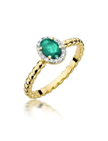 Sužadėtuvių žiedas „Prabanga" (geltono aukso) su smaragdu