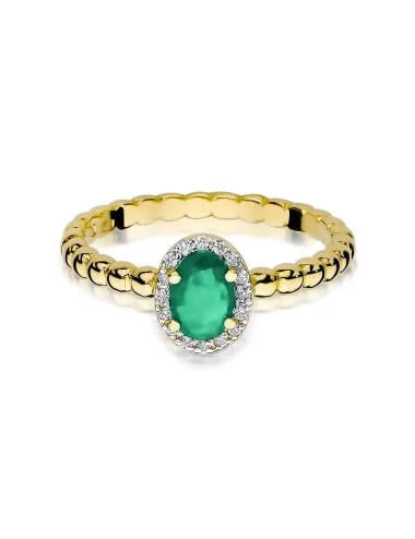 Sužadėtuvių žiedas „Prabanga" (geltono aukso) su smaragdu