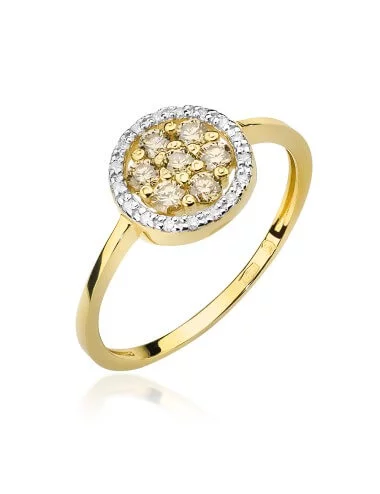 Geltono aukso žiedas su šampano spalvos deimantais