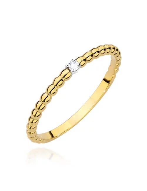 Minimalistinis geltono aukso žiedas su deimantu