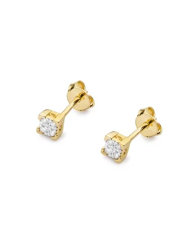 Žėrintis Deimantai - Modernaus dizaino geltono aukso auskarai su smulkiais deimantais