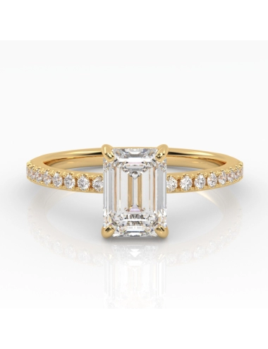 Geltono aukso žiedas su blizgančiu Emerald deimantu ir deimantais