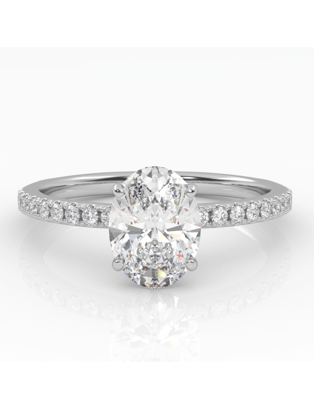 Balto aukso žiedas su spindinčiu Ovalo formos deimantu ir deimantais