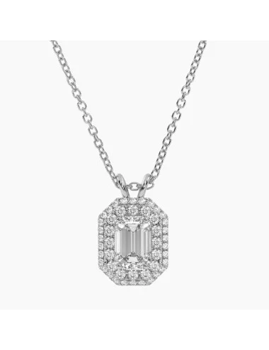 Emerald Sparkle - balto aukso grandinėlė ir prabangus pakabukas su deimantu Emerald formos ir deimantais 0,45 ct