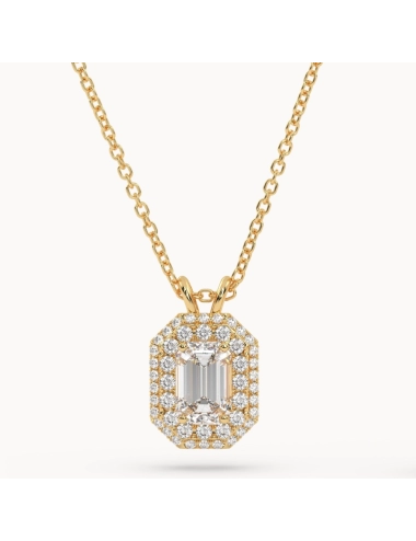 geltono aukso grandinėlė ir prabangus pakabukas su deimantu Emerald formos ir deimantais