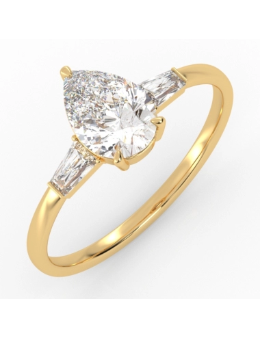 geltono aukso žiedas su deimantu Lašo formos ir deimantais