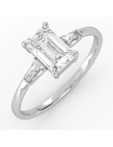 balto aukso žiedas su deimantu Emerald formos ir deimantais