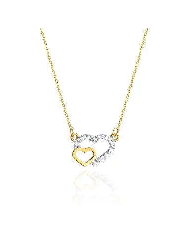 Širdies Žavesys - geltono aukso grandinėlė ir širdutės formos pakabukas su deimantais