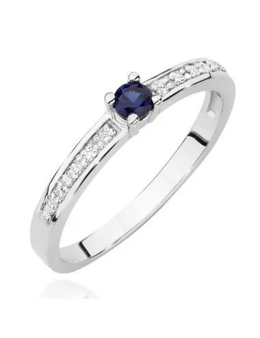 Mėlynas brangakmenis - balto aukso žiedas su safyru ir deimantais
