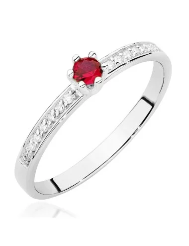 Raudonas brangakmenis - balto aukso žiedas su rubinu ir deimantais