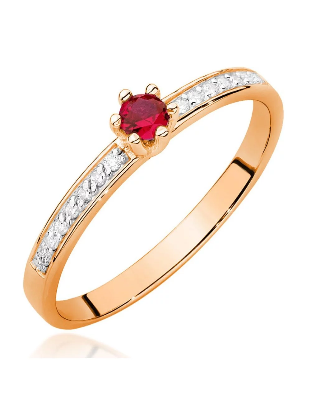 Raudonas brangakmenis - raudono aukso žiedas su rubinu ir deimantais