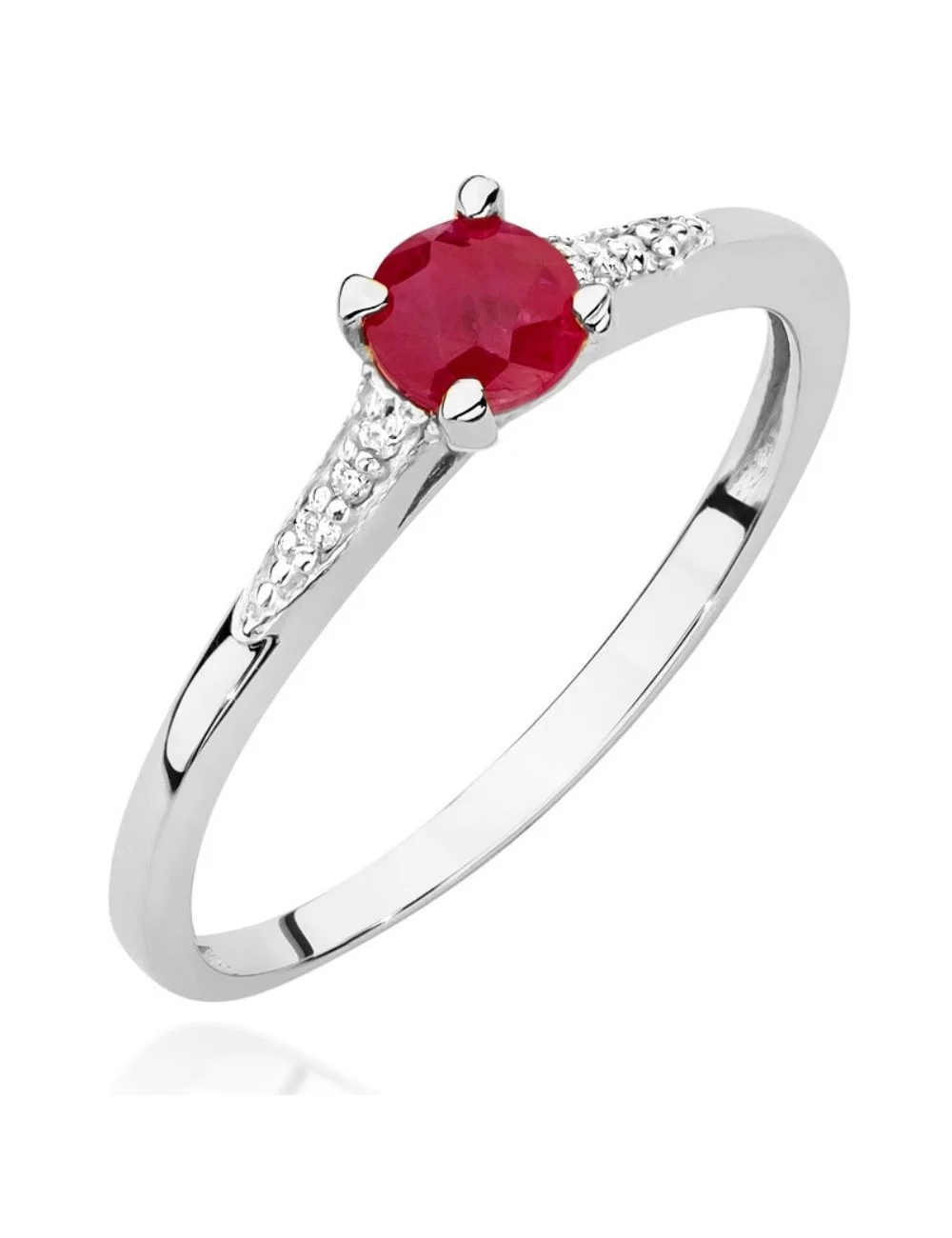 Rubino ryškumas - balto aukso žiedas su rubinu ir deimantais