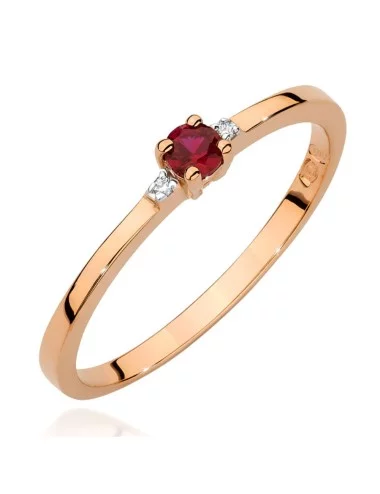 Rubinas - minimalistinis raudono aukso žiedas su rubinu ir deimantais (0,16 ct)