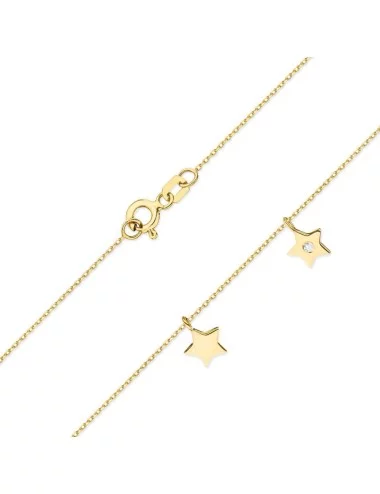 Žvaigždžių jungtis - geltono aukso grandinėlė ir pakabukai su deimantu