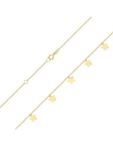 Penkios žvaigždės - geltono aukso grandinėlė ir pakabukai su deimantais