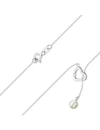 Elegantiškas širdutės perlas - balto aukso grandinėlė su perlu ir pakabukas su deimantu