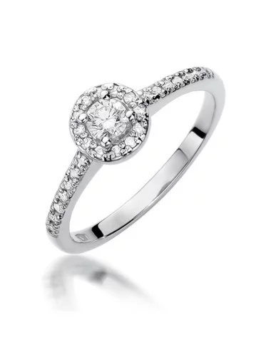 Švytintis Apvalumas - halo balto aukso žiedas su deimantais