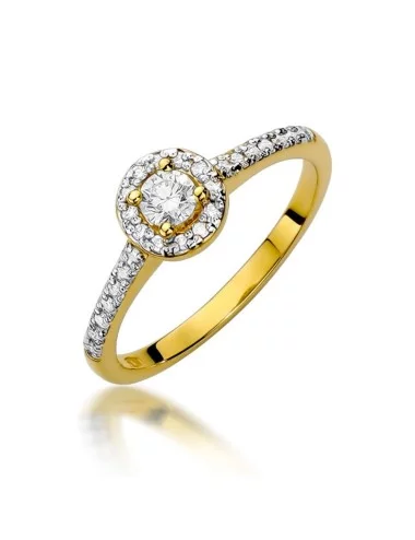 Švytintis Apvalumas - halo geltono aukso žiedas su deimantais