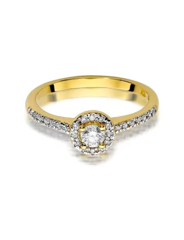 Švytintis Apvalumas - halo geltono aukso žiedas su deimantais