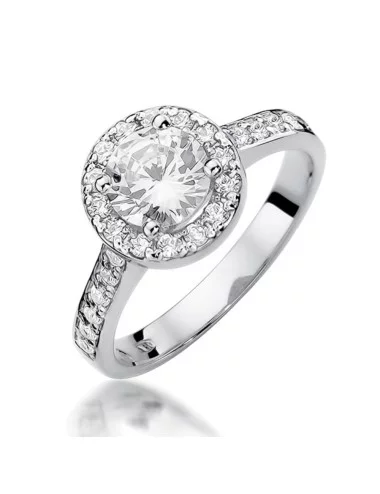Švytinti prabanga - halo dizaino balto aukso žiedas su deimantais