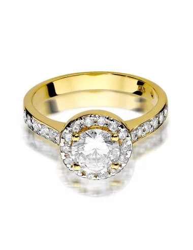 Švytinti prabanga - halo dizaino geltono aukso žiedas su deimantais (0,64 ct)_1