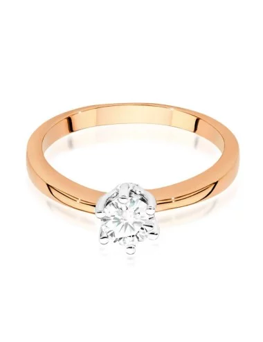 Deimantinė Elegancija - klasikinis raudono aukso žiedas su deimantu