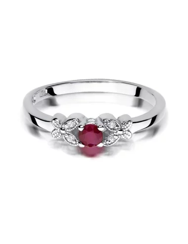 Gamtos rubinas - balto aukso žiedas su rubinu ir deimantais