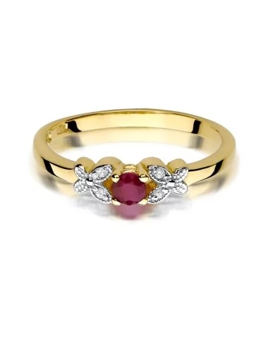 Gamtos rubinas - geltona aukso žiedas su rubinu ir deimantais