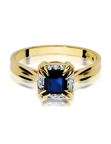 Safyrų mėlynė - geltono aukso žiedas su safyru ir deimantais