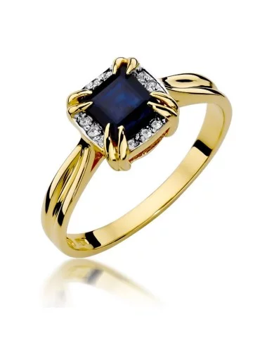 Safyrų mėlynė - geltono aukso žiedas su safyru ir deimantais (0,76 ct)