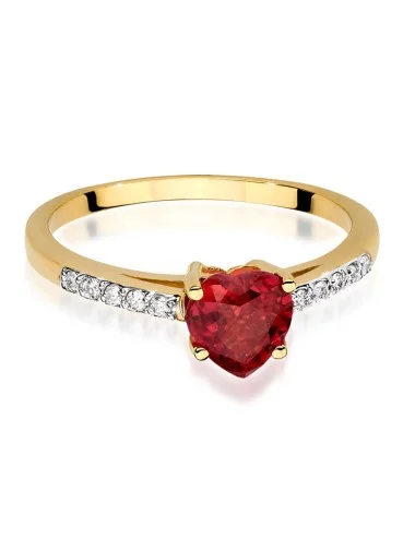 aukso žiedas su širdelės formos rubinu ir deimantais