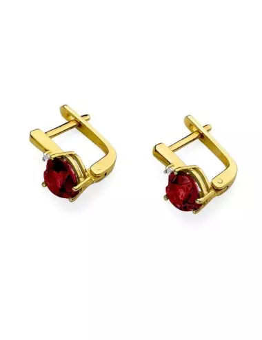 Rubininės širdelės - geltono aukso auskarai su rubinais ir deimantais