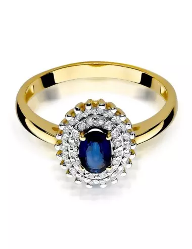 Artumo dvelksmas - geltono aukso žiedas su safyru ir deimantais