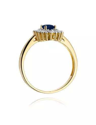 Artumo dvelksmas - geltono aukso žiedas su safyru ir deimantais