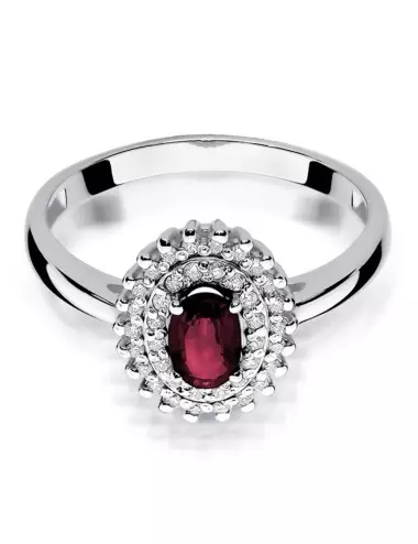 Artumo dvelksmas - balto aukso žiedas su Ovalo formos rubinas ir deimantais