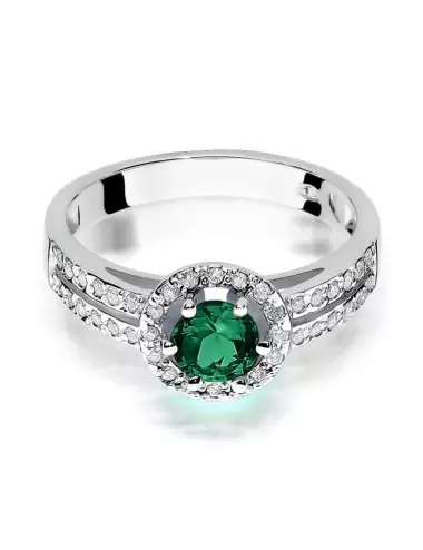 Smaragdo prabanga - balto aukso žiedas su smaragdu ir deimantais