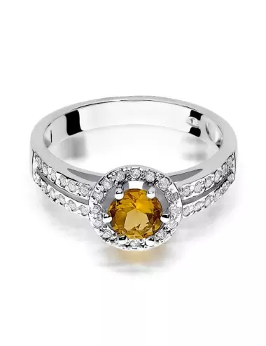 Citrino prabanga - balto aukso žiedas su citrinu ir deimantais